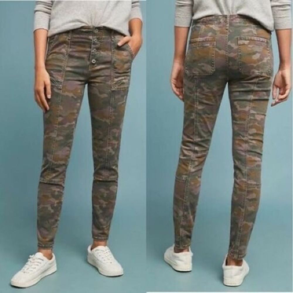 Anthropologie Green Jefferson High Rise Camo Skinny Jeans Size 28